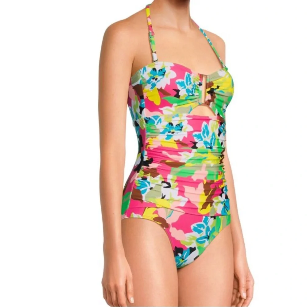 NWT Anne Cole Floral Sweetheart Ruched One Piece Swimsuit size 6